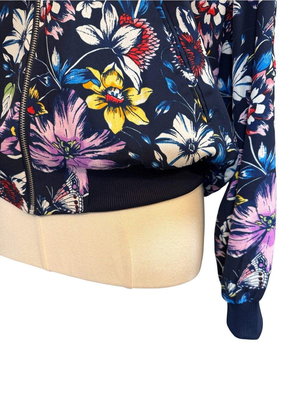 Philosophy Floral Bomber Jacket Size Small Navy Zip Front Lightweight - Picture 8 of 9
